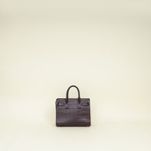 YSL Burgundy Croco Embossed Nano Sac De Jour Bag