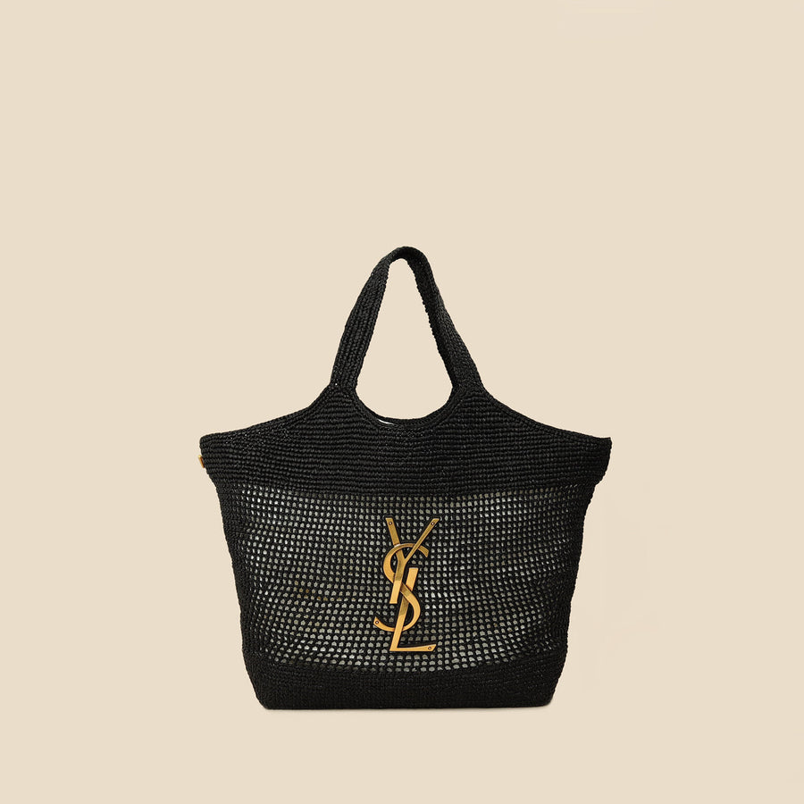 YSL Black Raffia Maxi  Icare Shopping Bag