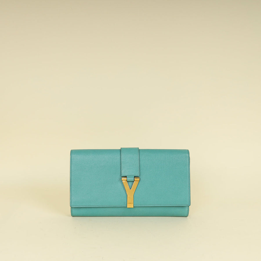 YSL Aqua Green Y Ligne Clutch