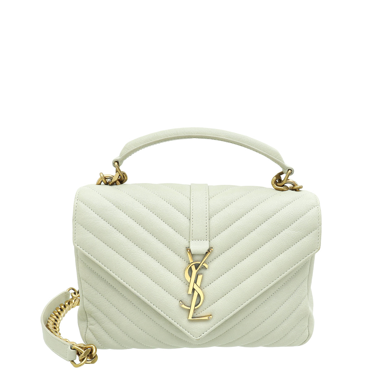 YSL Blanc Vintage College Chevron Medium Bag