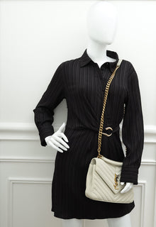 YSL Blanc Vintage College Chevron Medium Bag