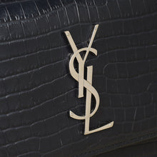 YSL Dark Blue Croco Embossed Sunset Chain Shoulder Bag