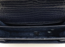 YSL Dark Blue Croco Embossed Sunset Chain Shoulder Bag
