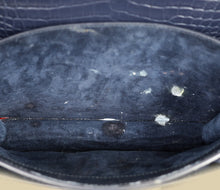 YSL Dark Blue Croco Embossed Sunset Chain Shoulder Bag