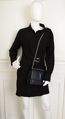 YSL Dark Blue Croco Embossed Sunset Chain Shoulder Bag
