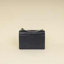 YSL Dark Blue Croco Embossed Sunset Chain Shoulder Bag