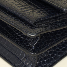 YSL Dark Blue Croco Embossed Sunset Chain Shoulder Bag