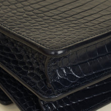 YSL Dark Blue Croco Embossed Sunset Chain Shoulder Bag