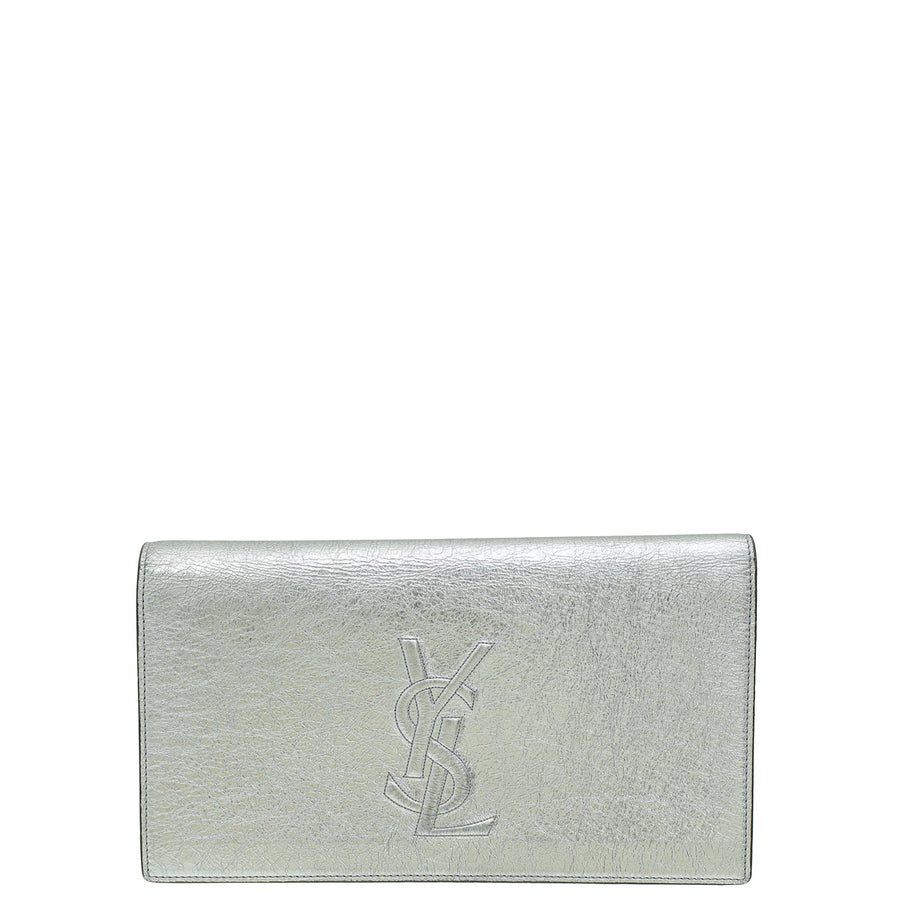 YSL Metallic Silver Belle De Jour Clutch