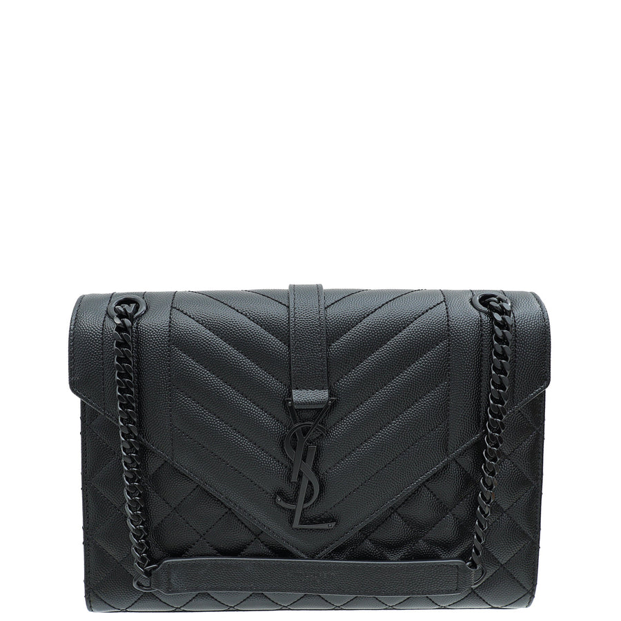 YSL So Black Mix Quilted Envelope Medium Shoulder Bag