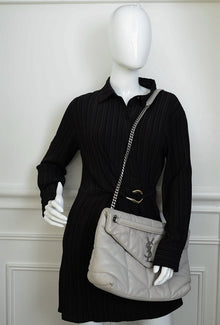 YSL Grey Loulou Puffer Large Flap Chain Bag