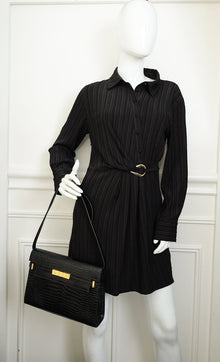 YSL Black Croco Embossed Manhattan Medium Shoulder Bag