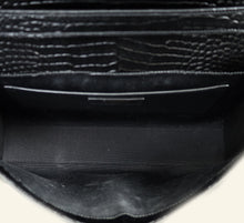 YSL Black Croco Embossed Manhattan Medium Shoulder Bag