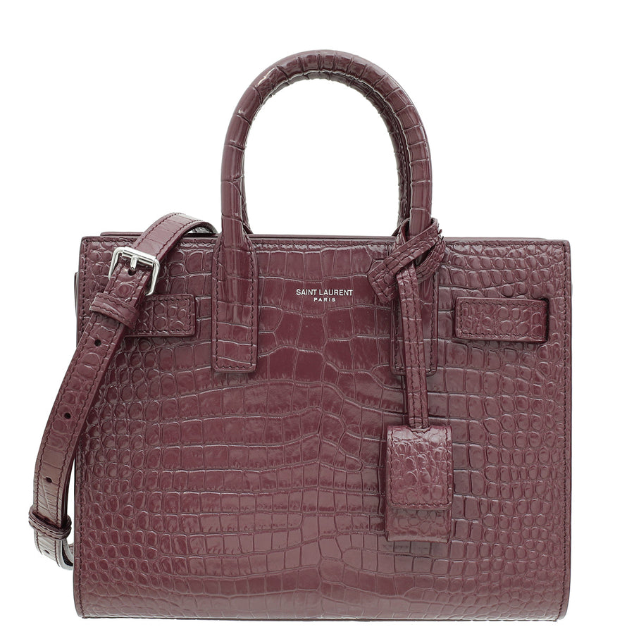 YSL Rouge Legion Croco Embossed Nano Sac De Jour