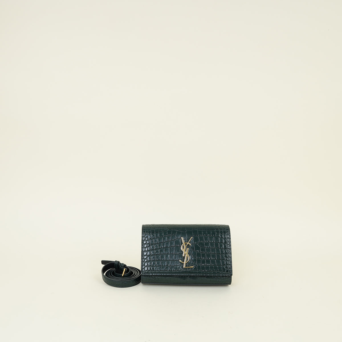 YSL Emerald Green Croco Embossed Kate Belt Bag