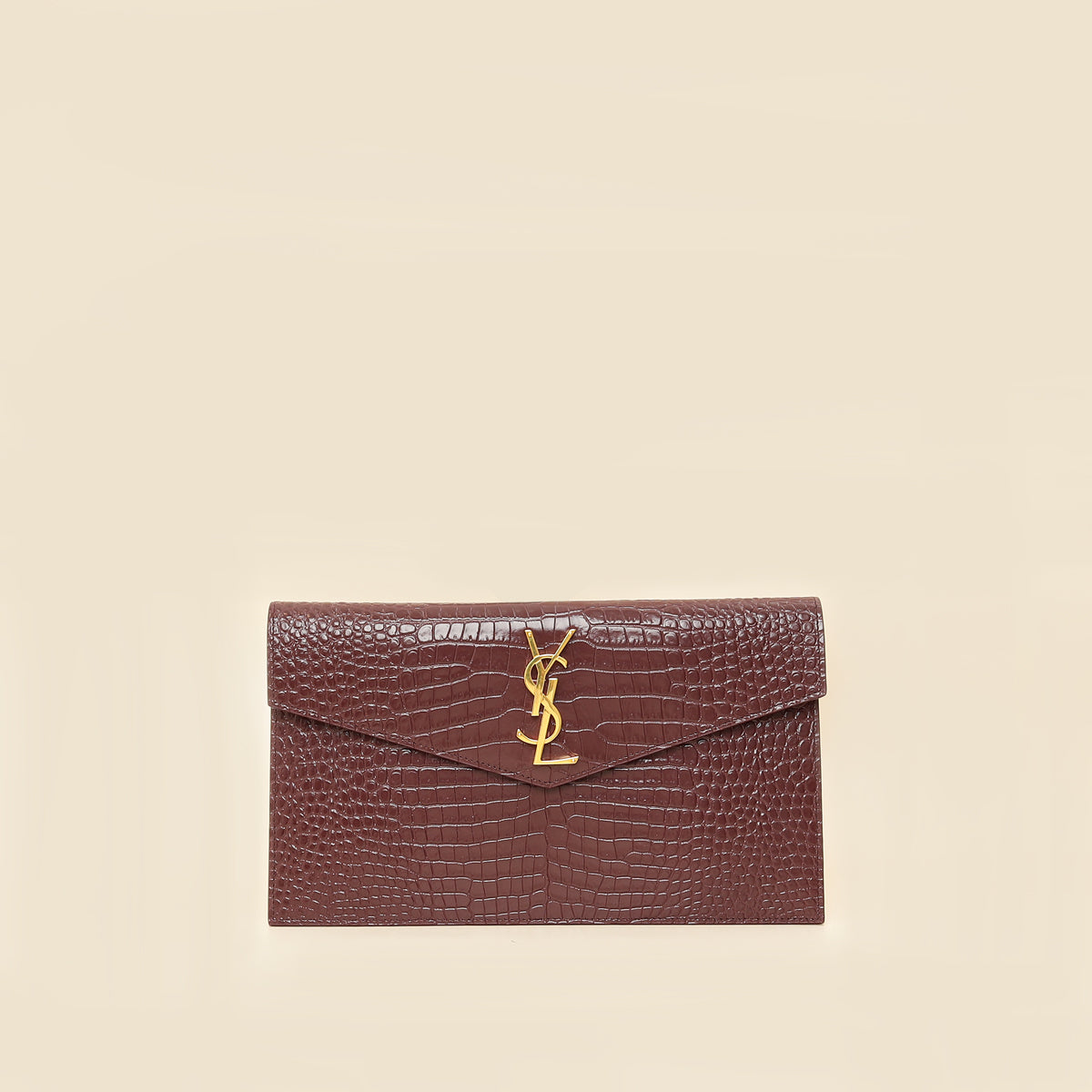 YSL Burgundy Crocodile Embossed Uptown Pouch