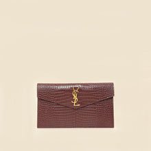 YSL Burgundy Crocodile Embossed Uptown Pouch