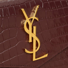 YSL Burgundy Crocodile Embossed Uptown Pouch