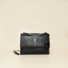 YSL Black Croco Embossed Sunset Medium Bag