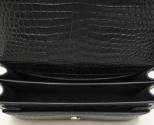 YSL Black Croco Embossed Sunset Medium Bag