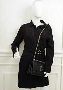 YSL Black Croco Embossed Sunset Medium Bag
