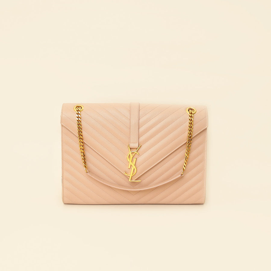 YSL Light Pink Monogram Satchel Flap Large Bag