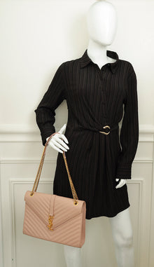 YSL Light Pink Monogram Satchel Flap Large Bag