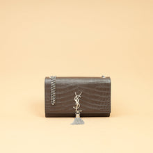 YSL Brown Croco Embossed Tassel Kate Bag