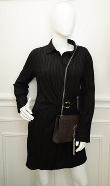 YSL Brown Croco Embossed Tassel Kate Bag