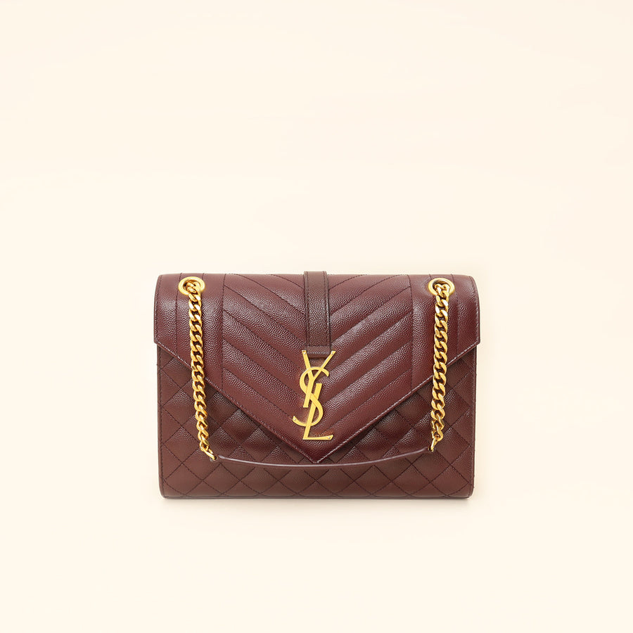 YSL Burgundy Mix Quilted Envelope Medium Flap Bag