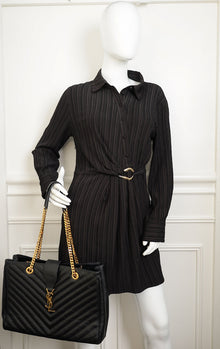 YSL Black Monogram Chevron Large Shopper Bag