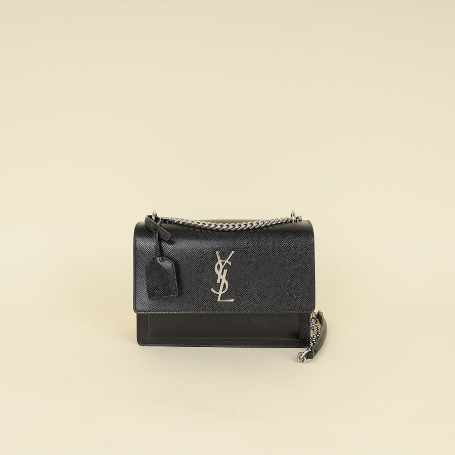 YSL Black Sunset Flap Medium Shoulder Bag