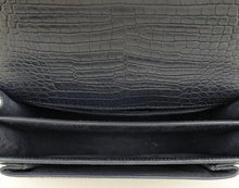 YSL Dark Grey Sunset Croc Embossed Medium Shoulder Bag