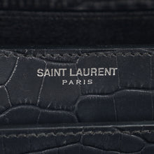 YSL Dark Grey Sunset Croc Embossed Medium Shoulder Bag