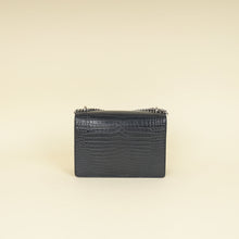 YSL Dark Grey Sunset Croc Embossed Medium Shoulder Bag