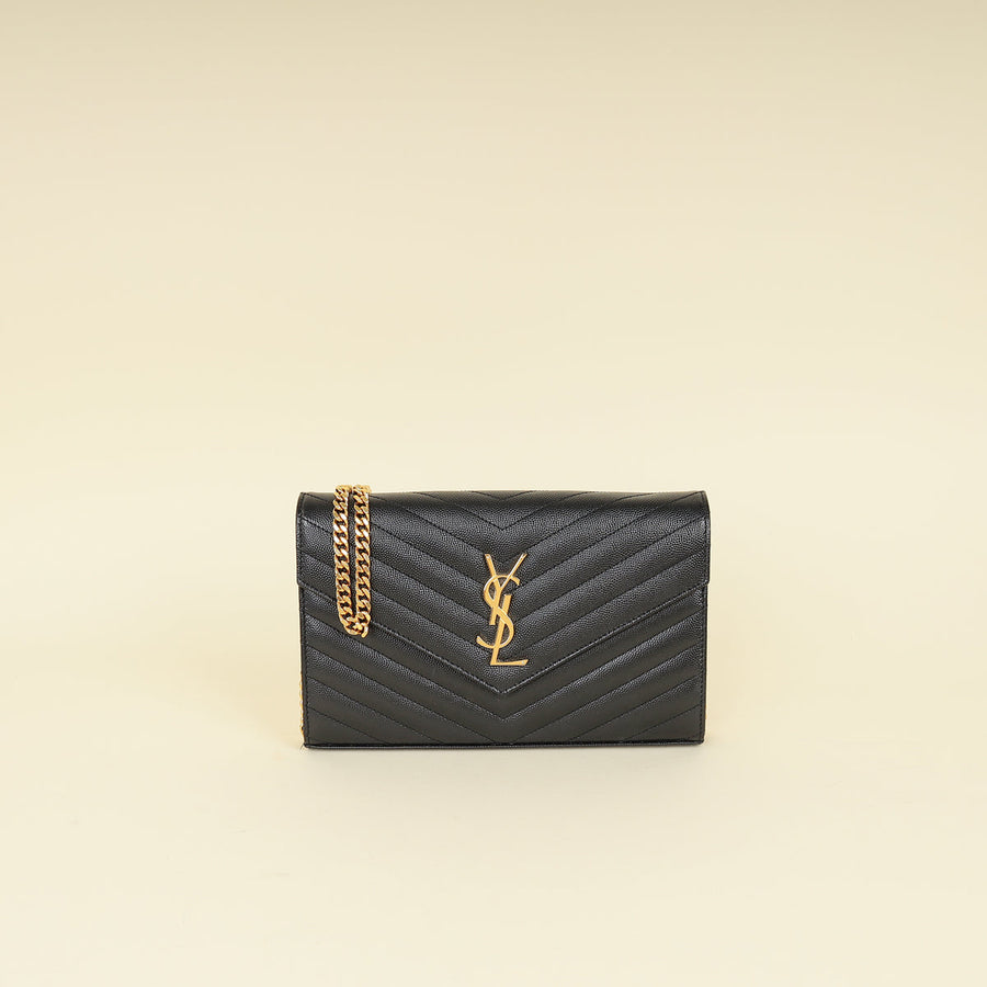 YSL Black Chevron Cassandre Chain Wallet