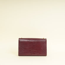 YSL Burgundy Croco Embossed Kate Tassel Medium Chain Bag