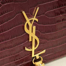 YSL Burgundy Croco Embossed Kate Tassel Medium Chain Bag