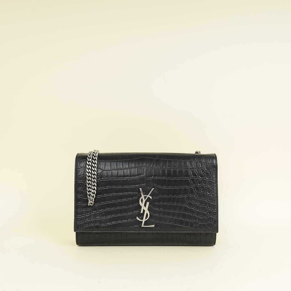 YSL Black Croco Embossed Kate Flap Large Bag
