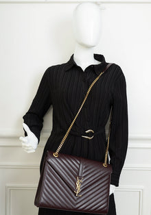 YSL Burgundy Monogram Envelope Large Satchel Bag