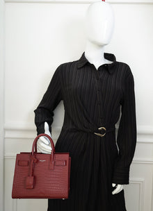 YSL Red Sac De Jour Croco Embossed Nano Bag