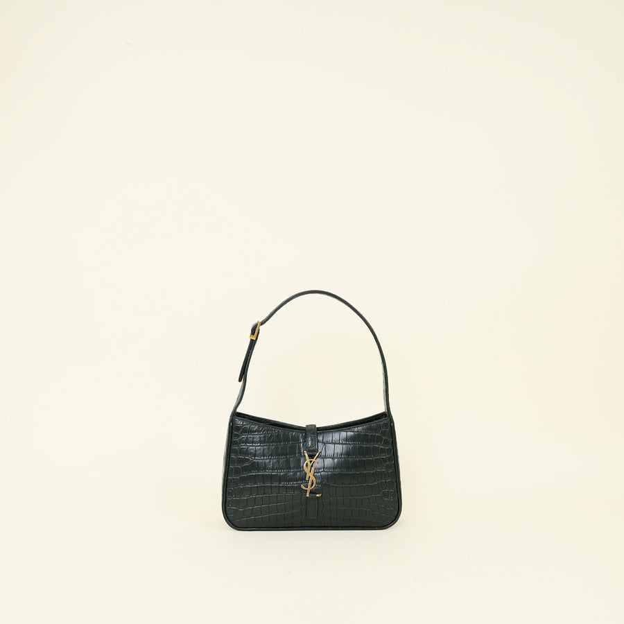 YSL Forest Green Croco Embossed LE 5 À 7 Shoulder Bag