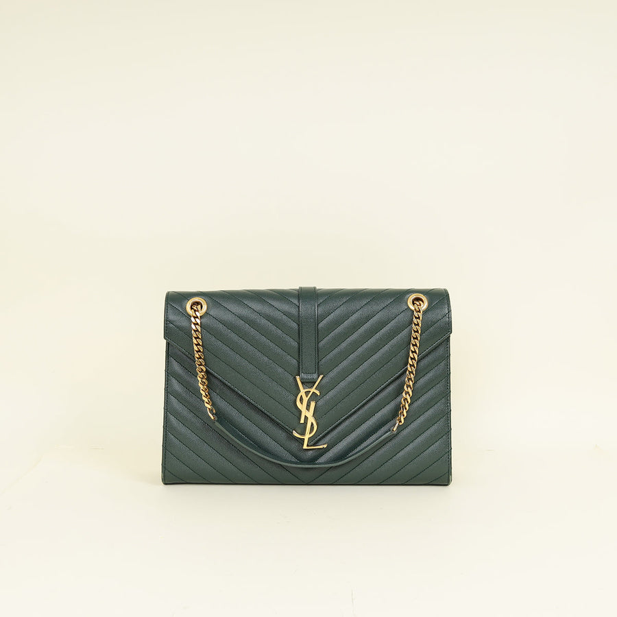 YSL Green Monogram Envelope Satchel Bag