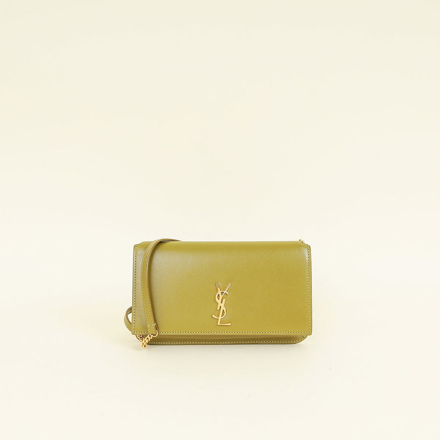 YSL Khaki Green Cassandre Phone Holder With Chain