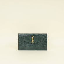 YSL Mint Green Uptown Croco Embossed Pouch