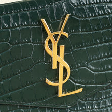 YSL Mint Green Uptown Croco Embossed Pouch