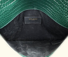 YSL Mint Green Uptown Croco Embossed Pouch