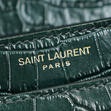 YSL Dark Green Sunset Croco Embossed Medium Shoulder Bag