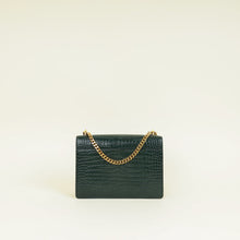 YSL Dark Green Sunset Croco Embossed Medium Shoulder Bag