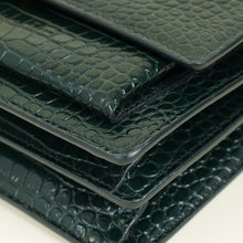 YSL Dark Green Sunset Croco Embossed Medium Shoulder Bag